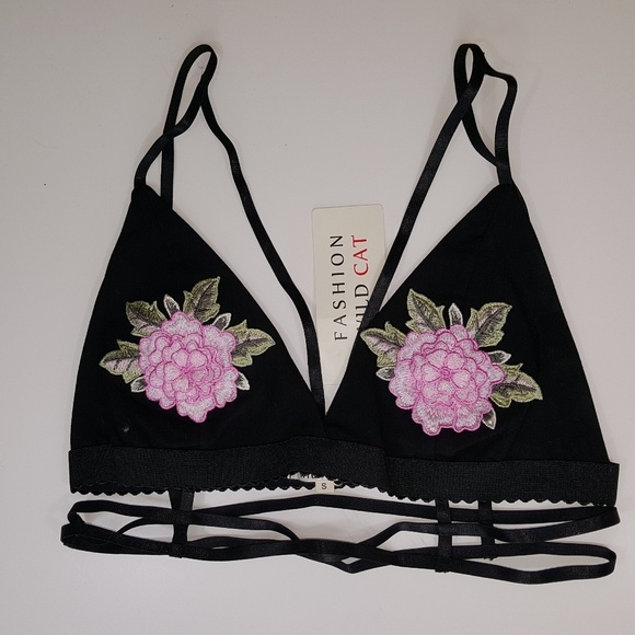 Strappy Sexy flower bralette black - Picture 2 of 3